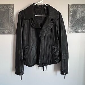 Tahari Black 100% Genuine Leather Moto-Style Jacket
